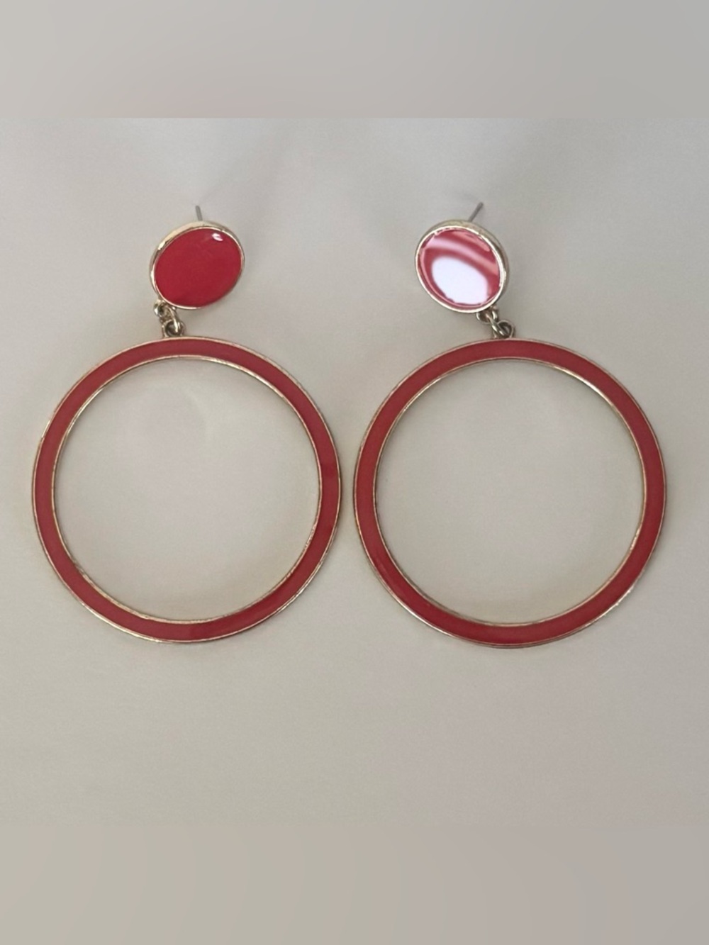 Vintage Red Enamel Hoop Drop Earrings